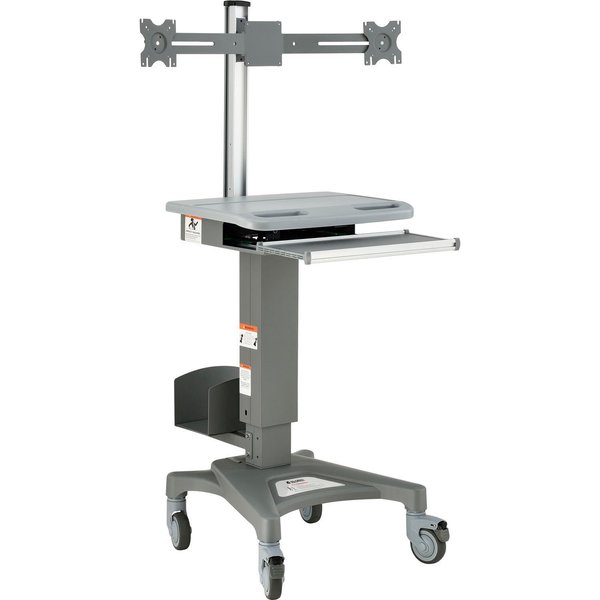 Global Industrial Mobile Sit-Stand Computer Workstation With Dual Monitor Mount, Gray 695436D